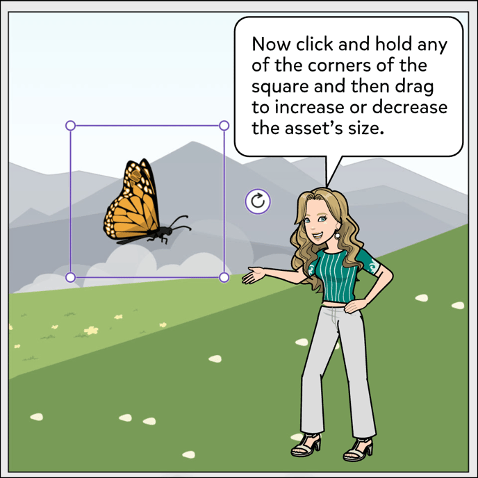 Now click and hold any of the corners of the square and then drag to increase or decrease the asset's size.
