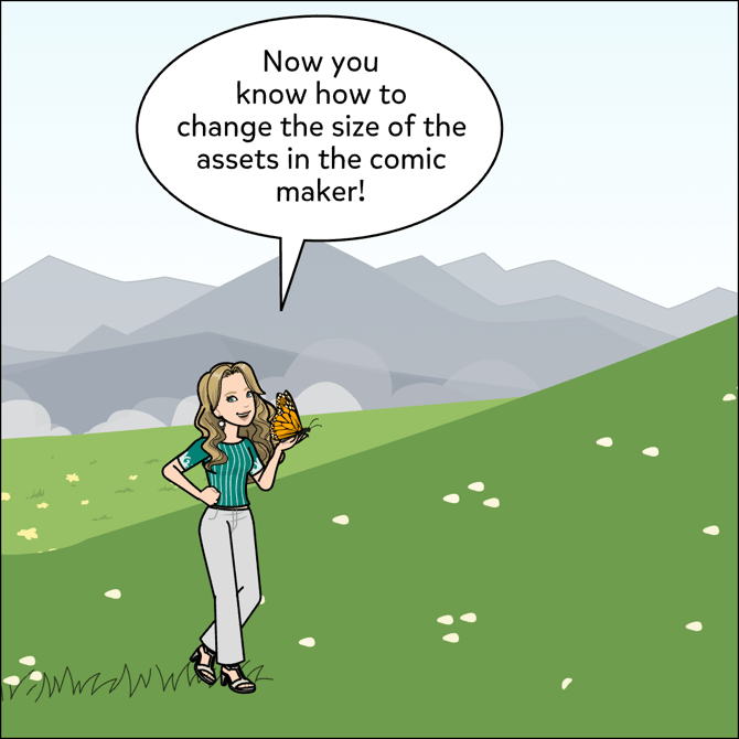 Now you know how to change the size of the assets in the comic maker.