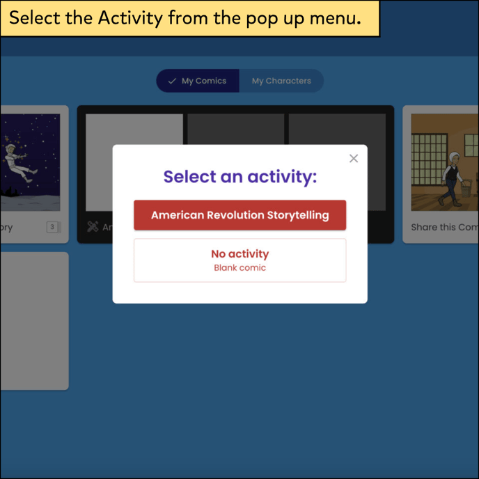 Select the Activity from the pop up menu.