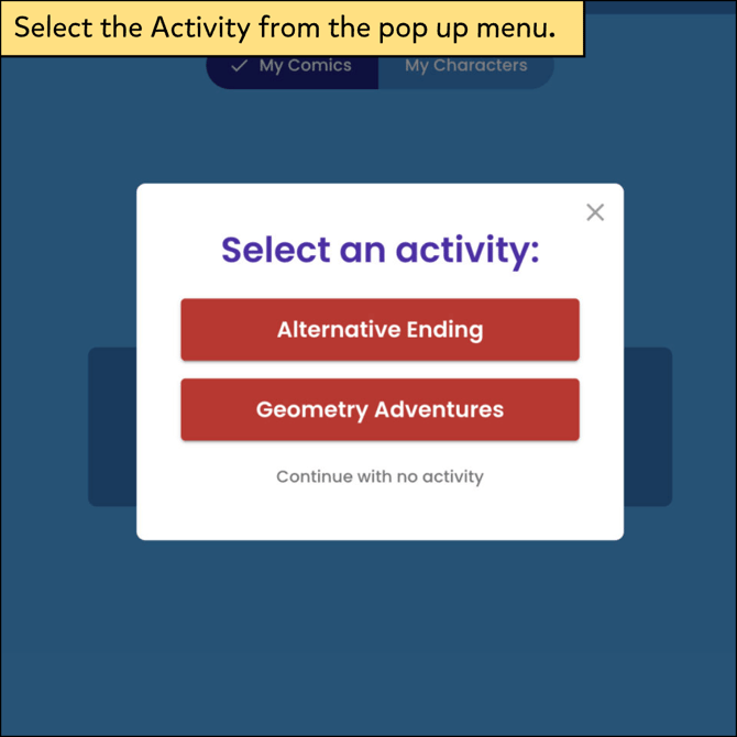Select the Activity from the pop up menu.