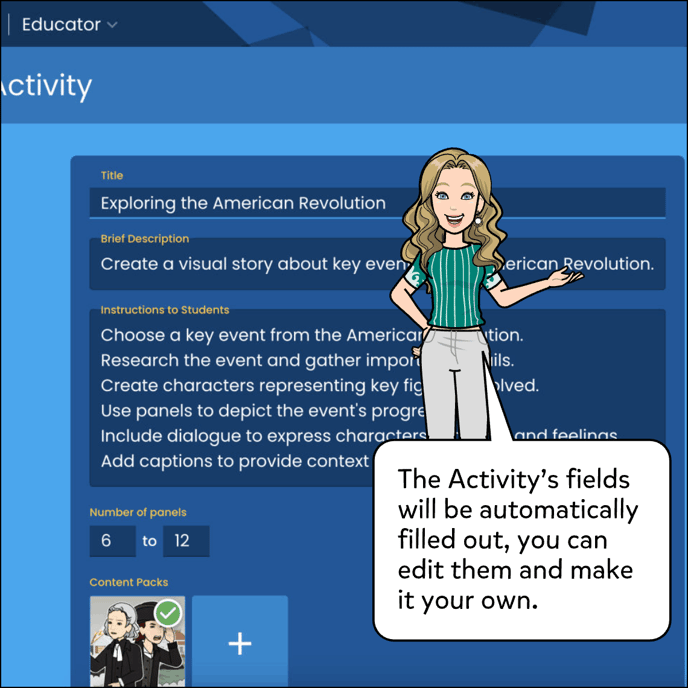 The Activity's fields will be automatically filled out, you can edit them and make it your own.