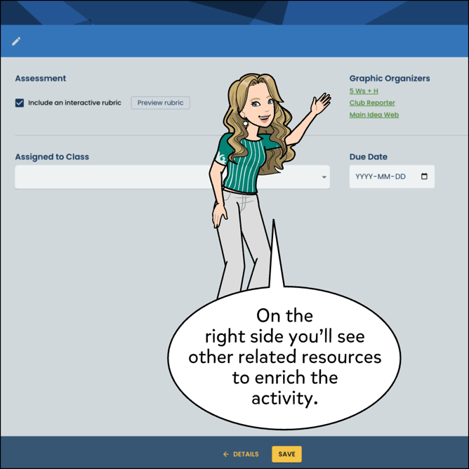 On the right side you'll see other related resources to enrich the activity.