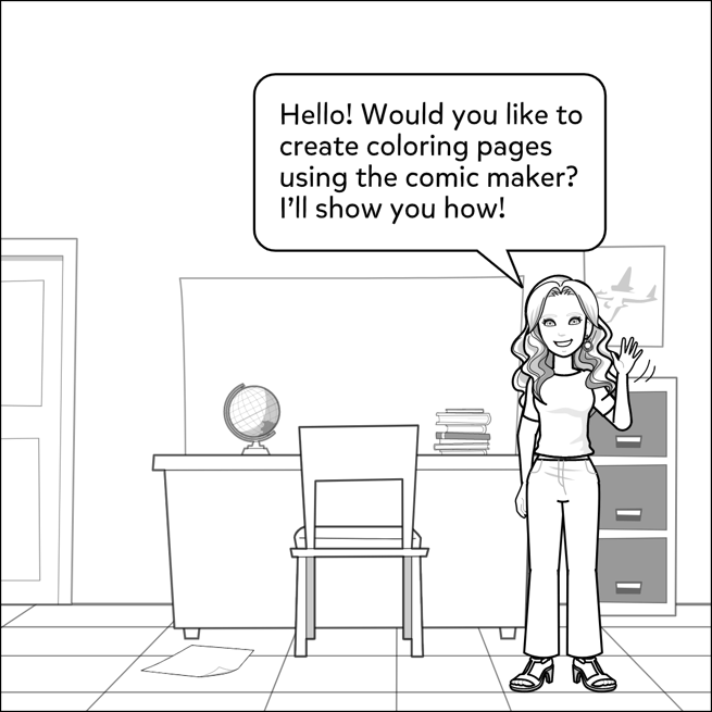 Hello, would you like to create coloring pages using the comic maker?