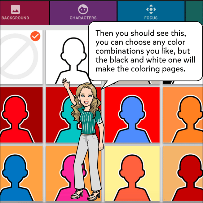 Then, choose any color combination you like, or the white one with the black outline to create a coloring page.