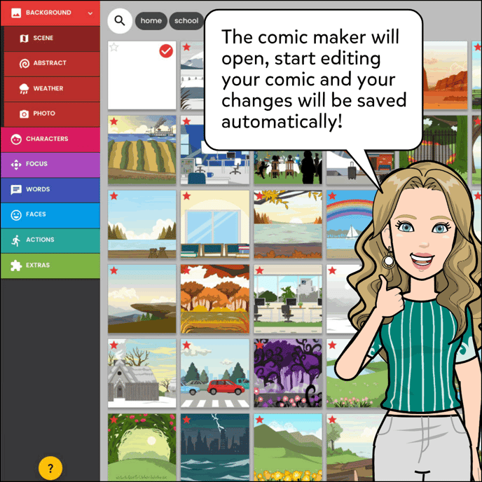 The comic maker will open, start editing your comic and your changes will be saved automatically!