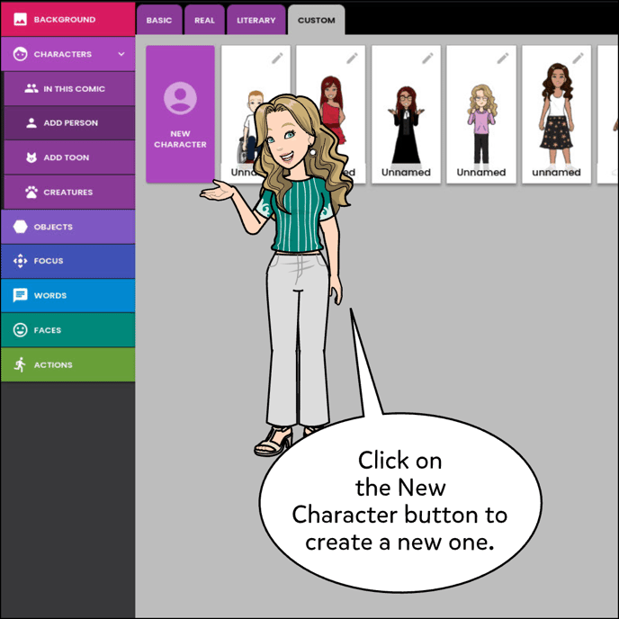 Click on the New Character button to create a new one.