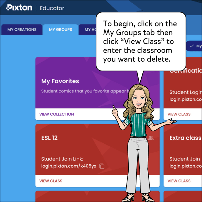 To begin, click on the My Groups tab then click View Class to enter the classroom you want to delete.