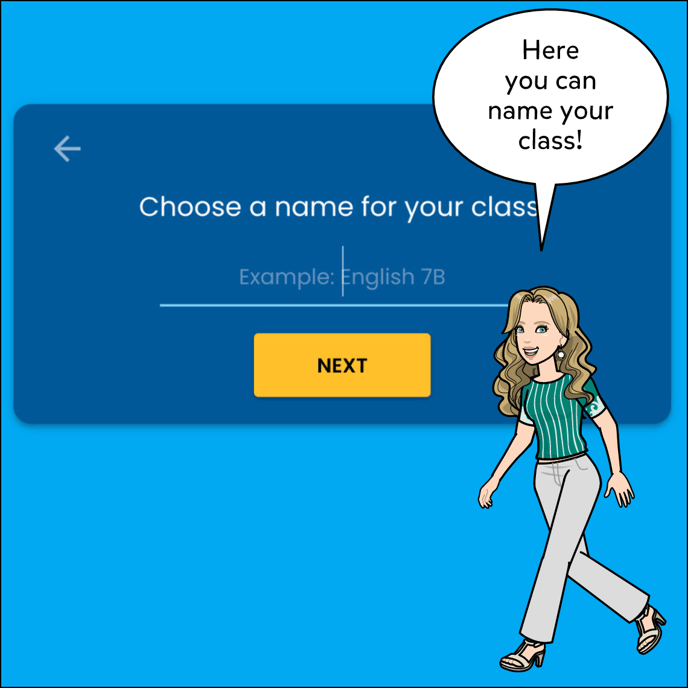 Image shows class details asking to choose a name then click the next button on the bottom