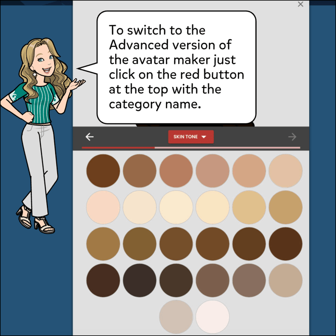 To enable the Advanced version of the avatar maker just click on the red button at the top with the category name.