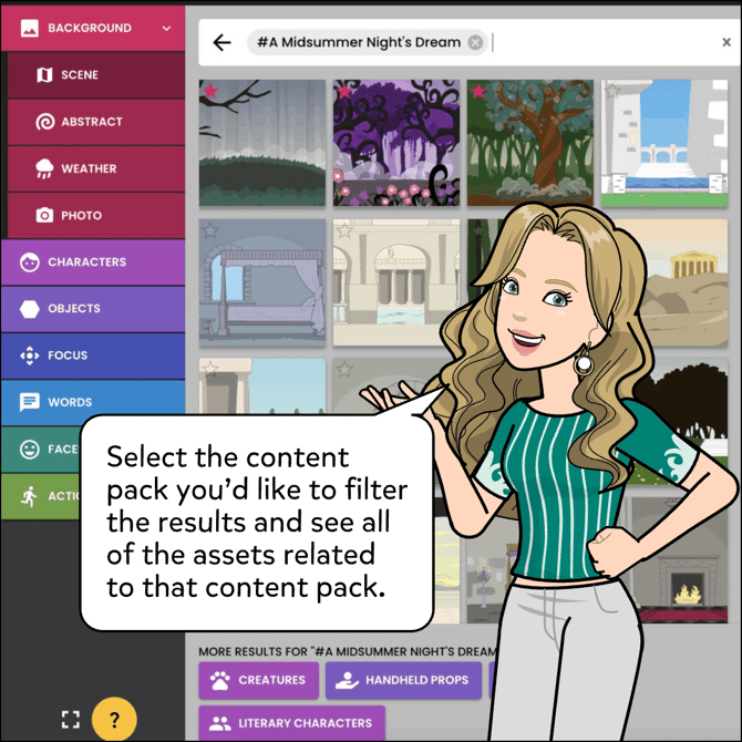Select the content pack you'd like to filter the results and see all of the assets related to that content pack.