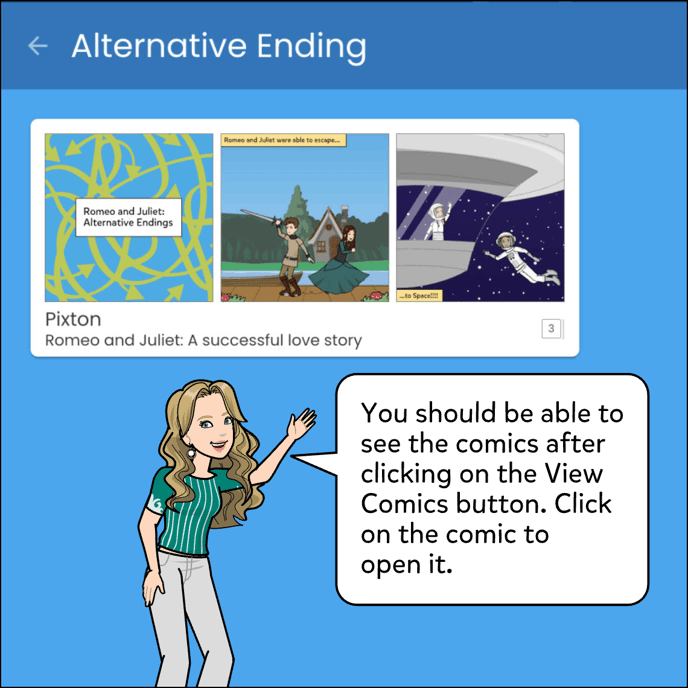You should be able to see the comics after clicking on the View Comics button. Click on the comic to open it.