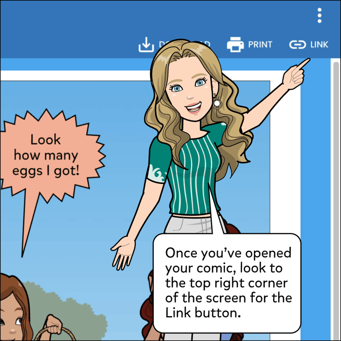 With the comic open, click on the Link button on the top right corner of the screen