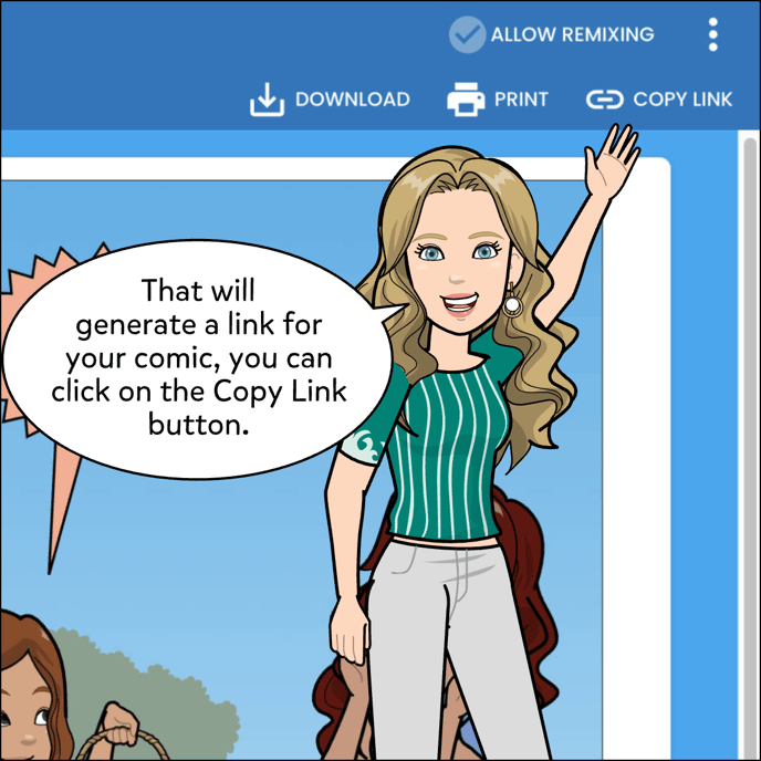 That will generate a link for your comic, you can click on the Copy Link button.