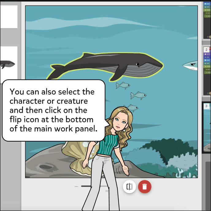You can also select the character or creature and then click on the flip icon at the bottom of the main work panel.