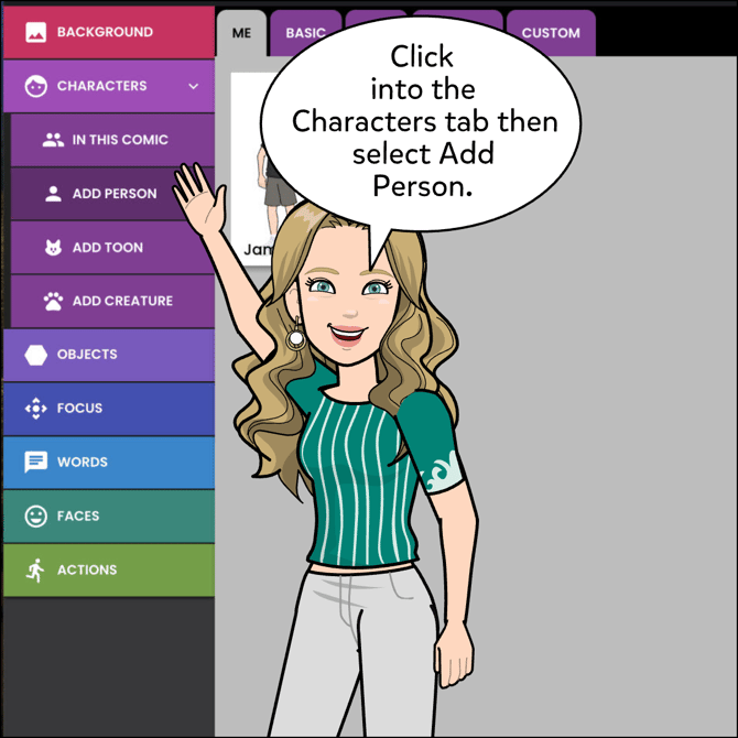 Click on the Characters tab then select Add Person.