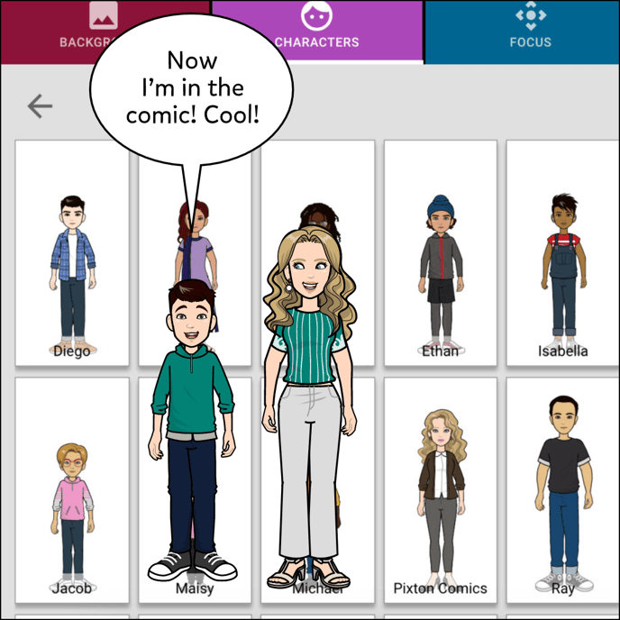 Image shows a child from the class saying "Now I'm in the comic, cool!"