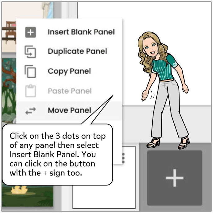 Click on the 3 dots on top of any panel thumbnail then select Insert Blank Panel. You can click on the button with the + sign too.
