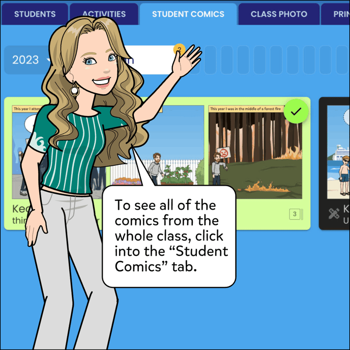 To see all of the comics from the whole class, click into the My Groups tab.