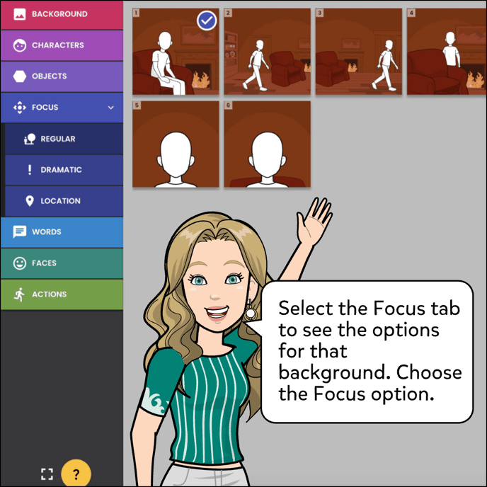 Select the Focus tab to see the options for that background. Choose the Focus option you want.