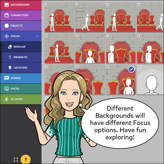 Different Backgrounds will have different Focus options. Have fun exploring!