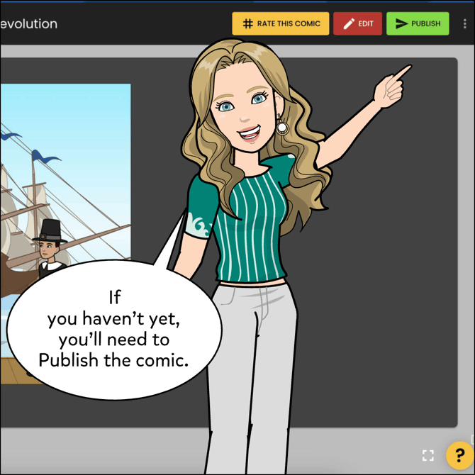 If you haven't yet, click on the Publish button at the top to publish the comic.