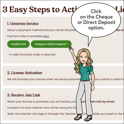 Click on the Cheque or Direct Deposit option.