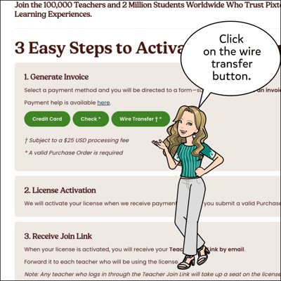 Click on the wire transfer button.