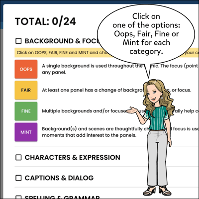 Click on one of the options: Oops, Fair, Fine or Mint for each category.