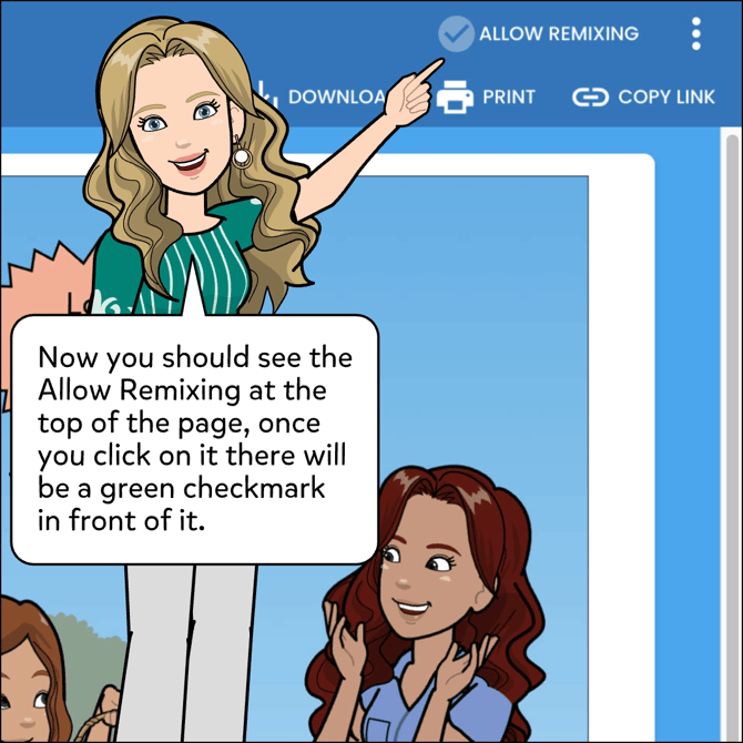 Now you should see the Allow Remixing button at the top of the page, once you click on it there will be a green checkmark in front of it.