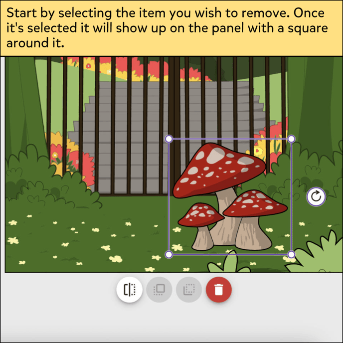 Start by selecting the item you wish to remove. Once it's selected it will sh0ow up on the panel with a square around it.
