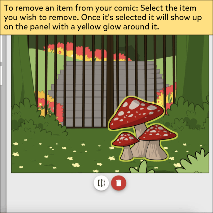 To remove an item from your comic select the item you wish to remove. Once it's selected you should see it with a yellow glow around it.