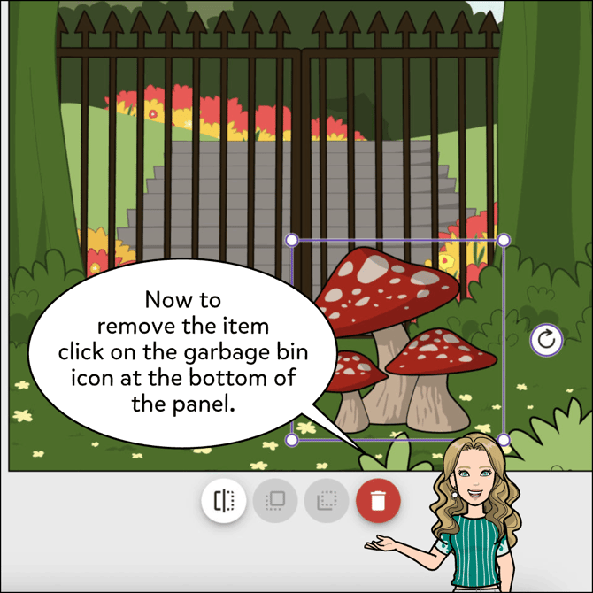 To remove the selected item click on the garbage bin icon at the bottom of the panel.
