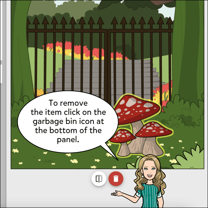 To remove the selected item click on the garbage bin icon at the bottom of the panel.
