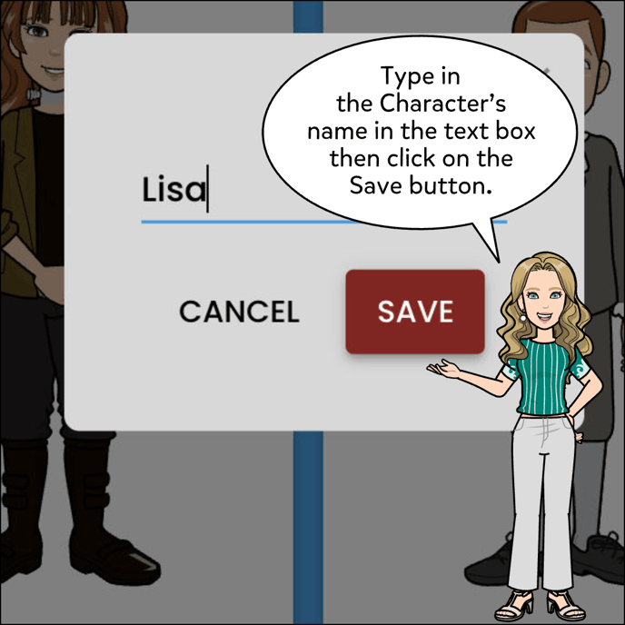 Type in the Character's name in the text box that will come up then click on the Save button.