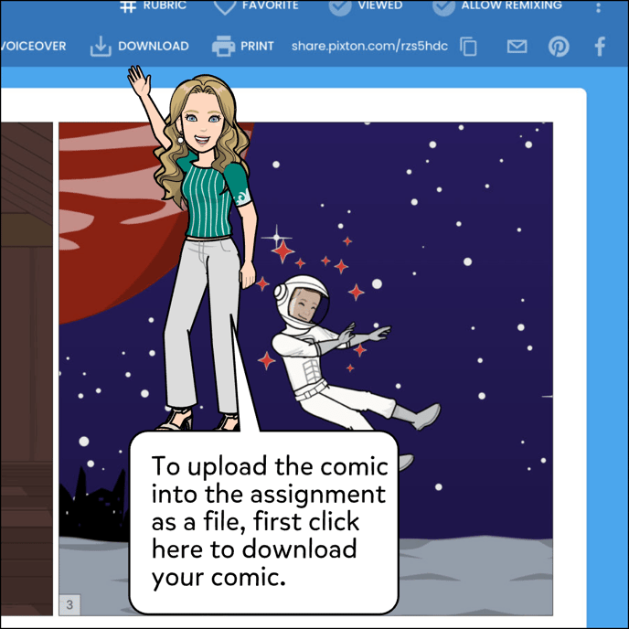To upload the comic into the assignment as a file, first click Download to download your comic.