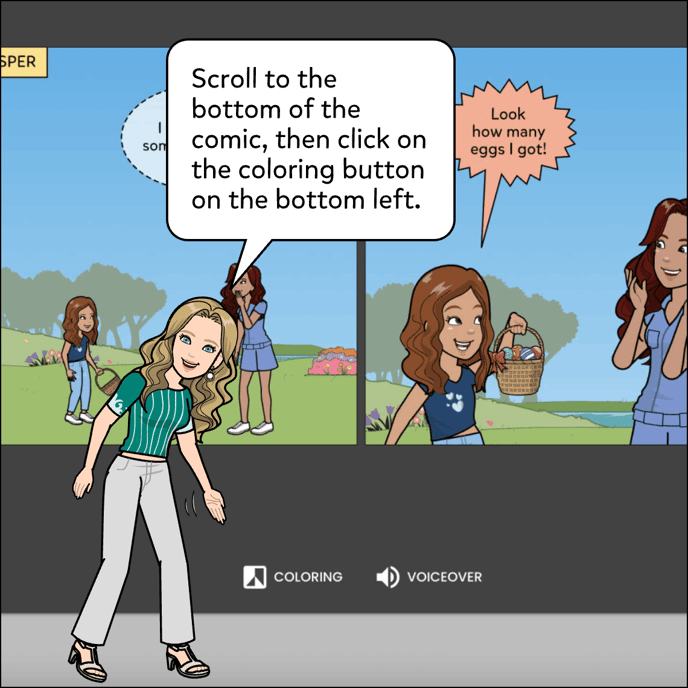 Scroll to the bottom of the comic then click on the coloring button on the bottom left.