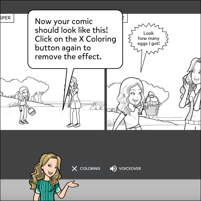 Now your comic should be like a coloring book. To remove the effect click on the X Coloring button again on the bottom left.
