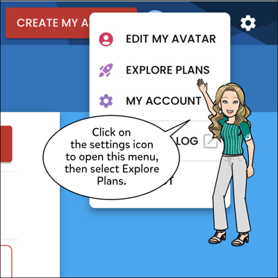 Click on the settings icon to open the dropdown menu then click Explore Plans.