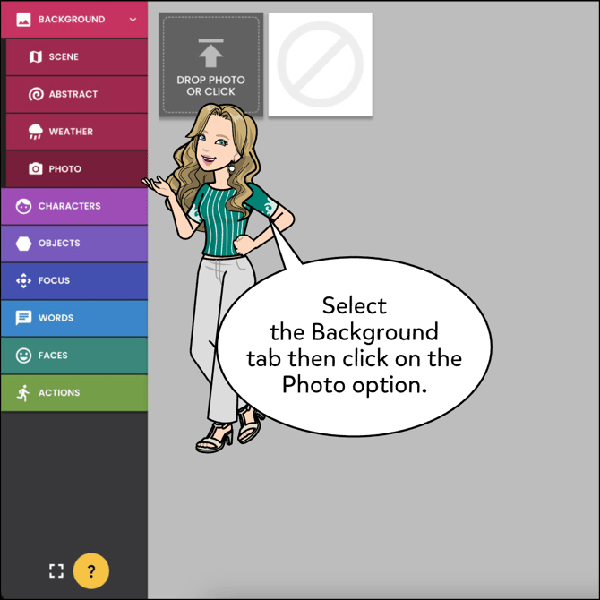 Select the Background tab then click on the Photo option.