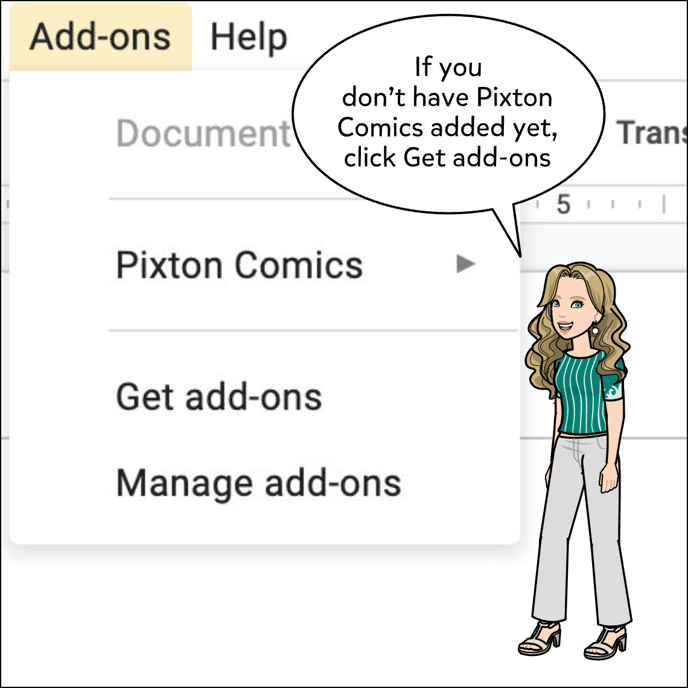 If you don't have Pixton Comics added yet, click Get add-ons.