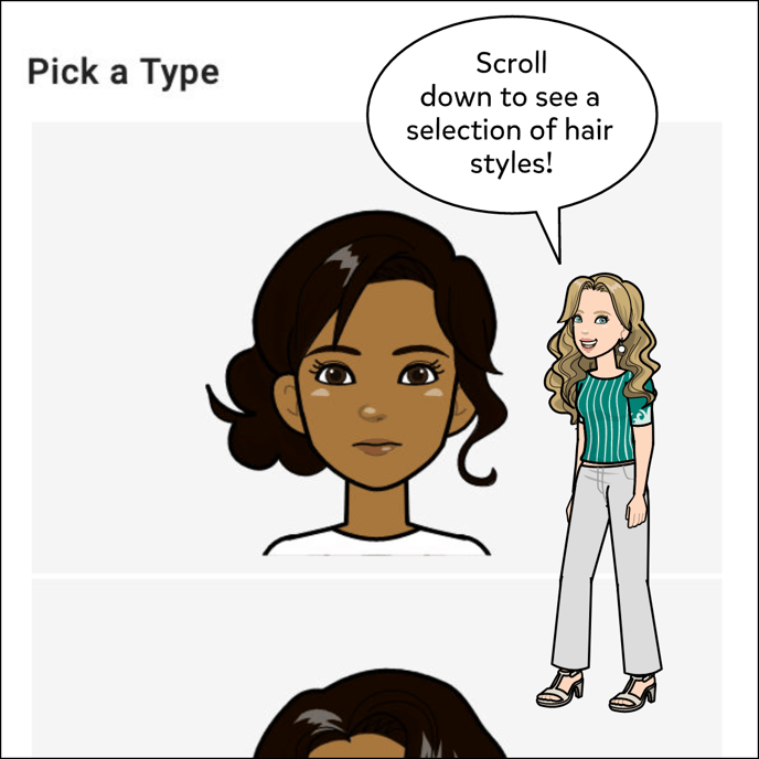 Scroll down to choose from a selection of hairstyles.