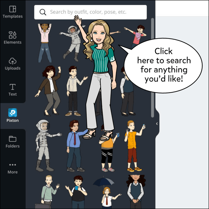Click on the search bar in the Pixton menu to search for anything you'd like