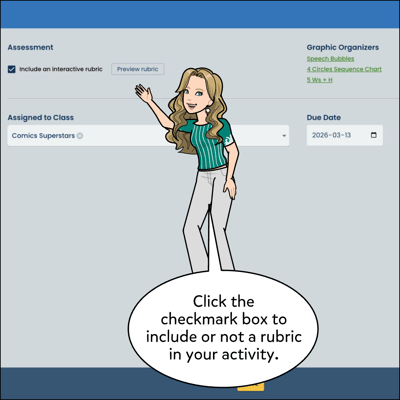 Click the checkmark box to include a rubric in your activity.
