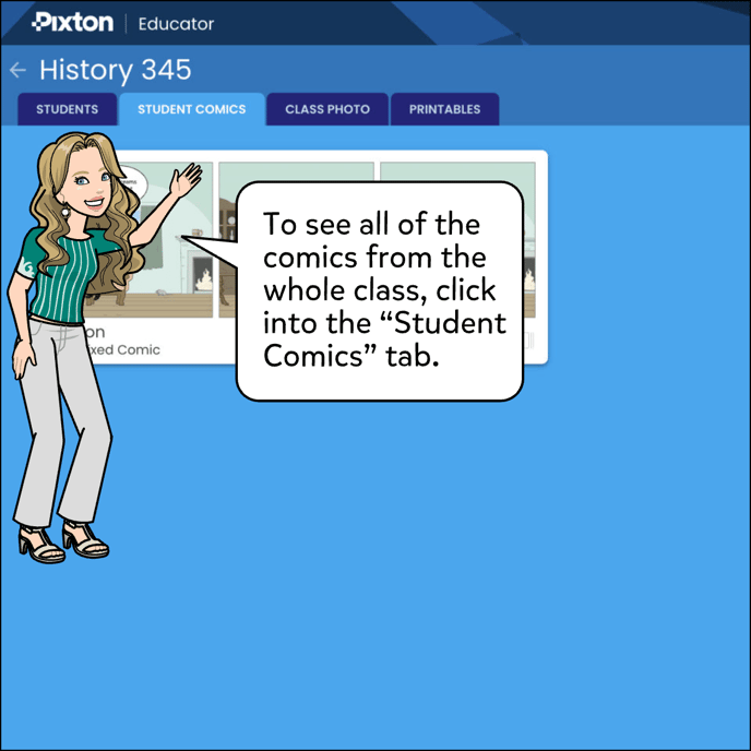 To see all of the comics from the whole class, click into the Student Comics tab.