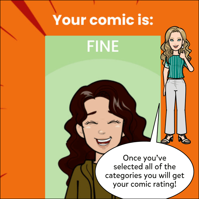 Once you've selected all of the categories you will get your comic rating. The picture shows the final rating of Fine.