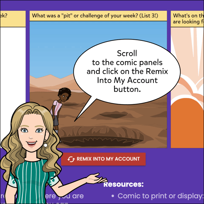 Scroll to the comic panels and click on the Remix Into My Account button.