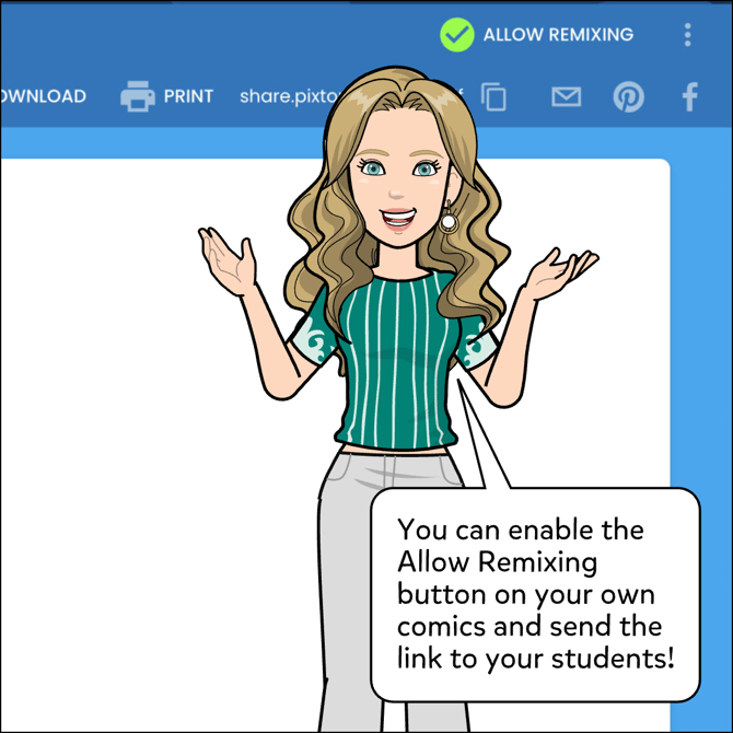 You can Allow Remixing on your own comics and send the link to your students!