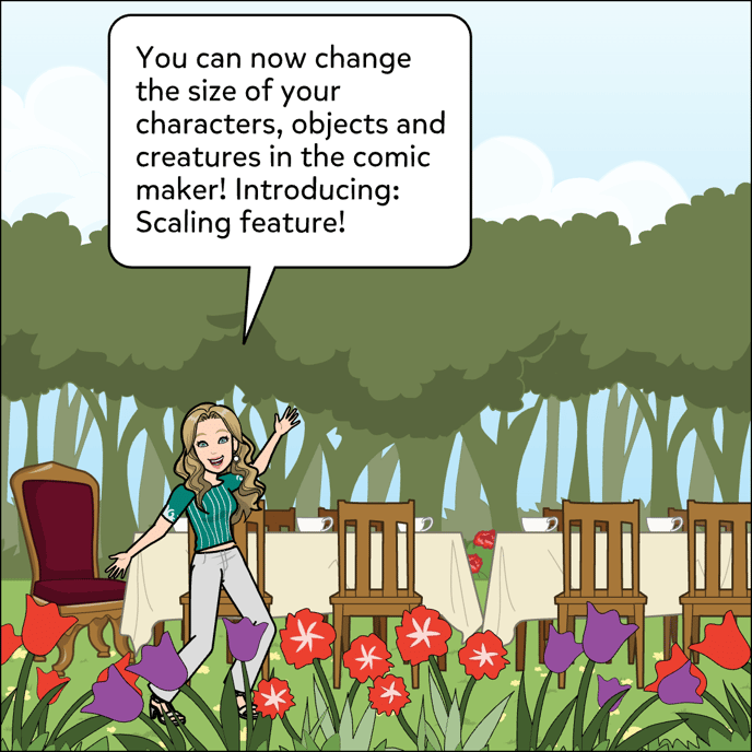 You can now change the size of your characters, objects and creatures in the comic maker. Introducing: Scaling feature!