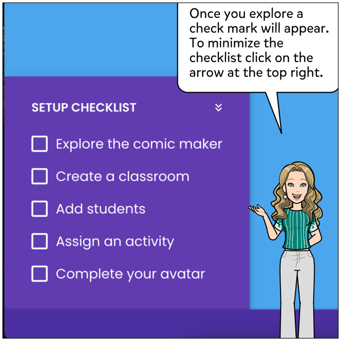 Once you explore the website a checkmark will appear. To minimize the checklist click on the arrow at the top right.
