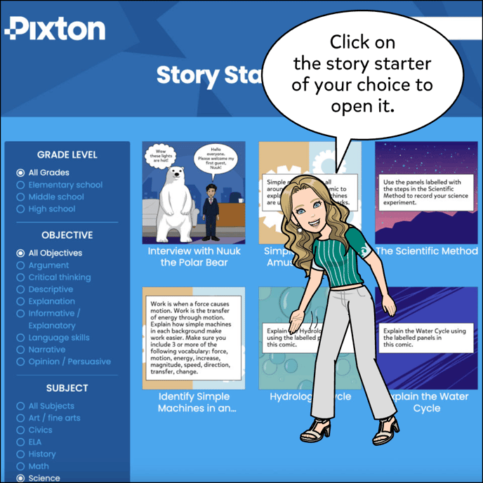 Click on the story starter of your choice to open it.